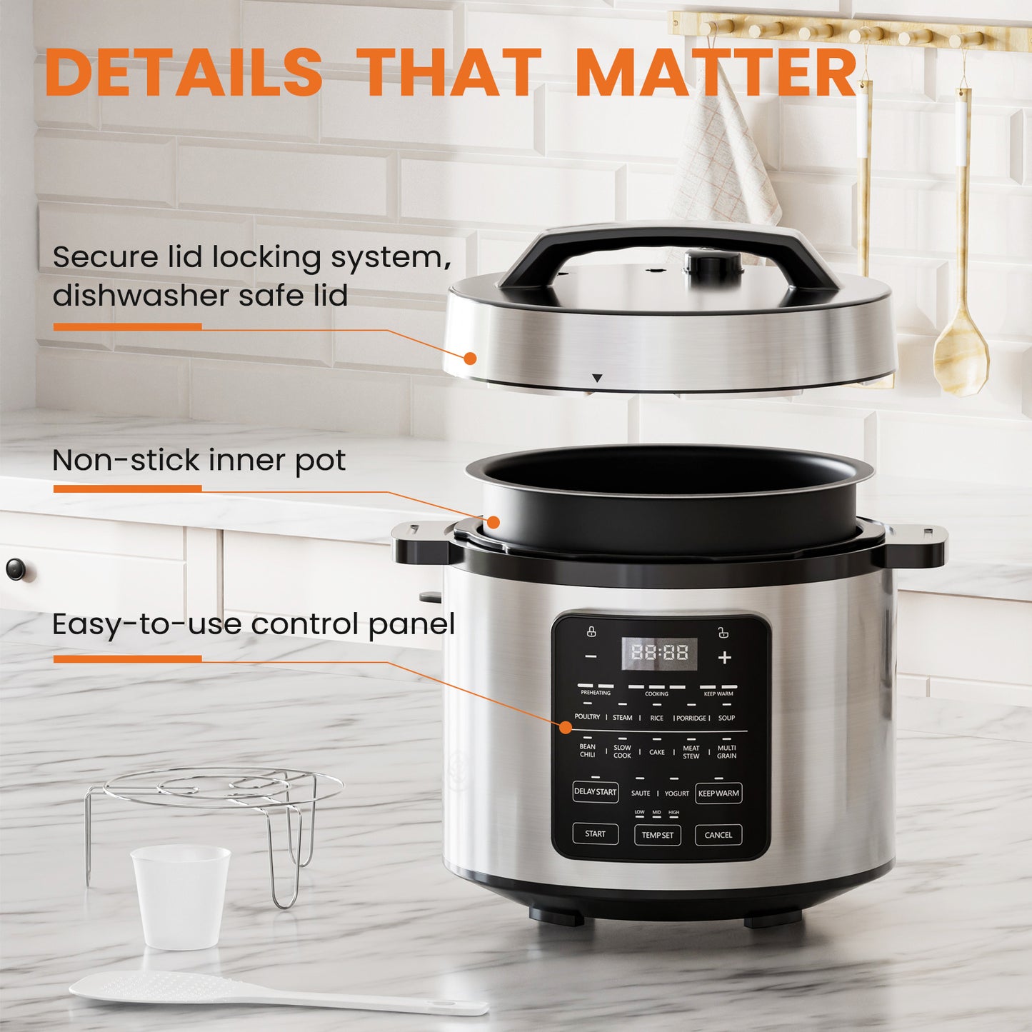 9 In 1 Electric Pressure Cooker, Warmer & Sterilizer, Safe Canner Saute, Slow Cooker, Rice Cooker, Rice Steamer Multi-Functional Smart Pot