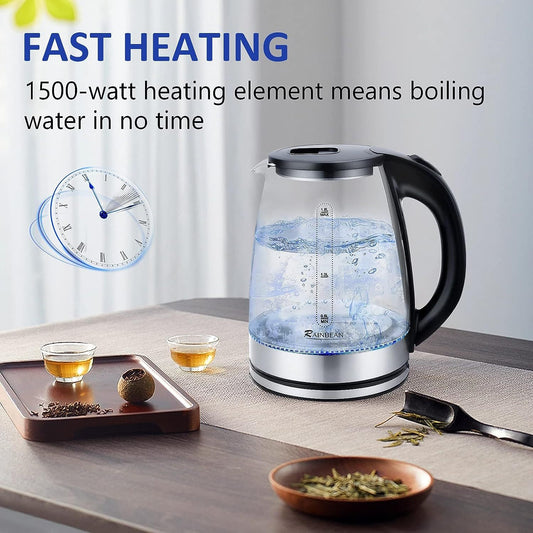 Electric Kettle Water Boiler, Hot Water Boiler With LED Light, Auto Shut-Off Small Electric Kettle, Glass Black