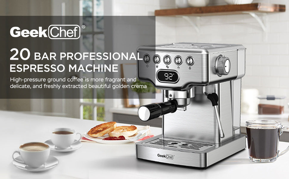 Espresso Machine, 20 Bar Espresso Machine With Milk Frother For Latte, Cappuccino, Macchiato, For Home Espresso Maker, 1.8L Water Tank, Stainless Steel