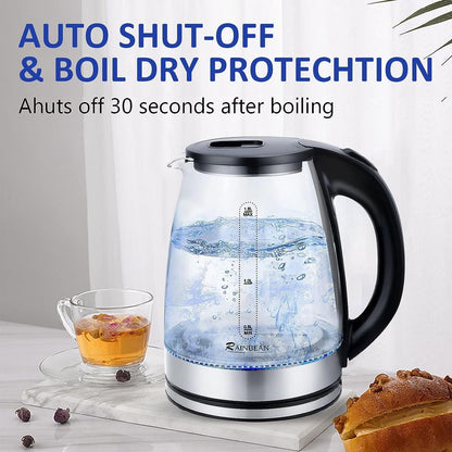 Electric Kettle Water Boiler, Hot Water Boiler With LED Light, Auto Shut-Off Small Electric Kettle, Glass Black