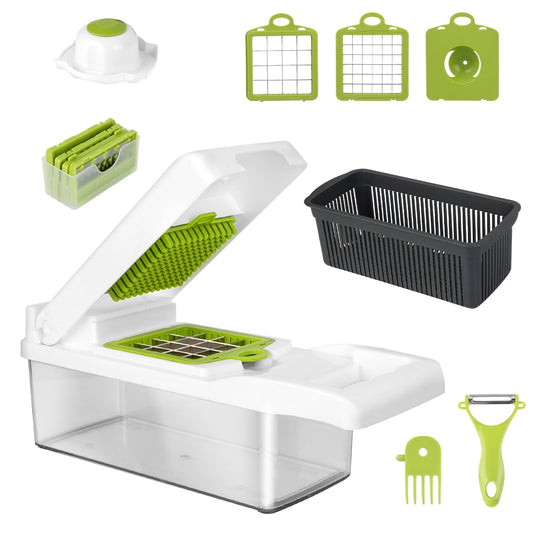 Vegetable Chopper With Container 12 In 1 Kitchen Food Slicer Peeler Egg Separator Veggie Cutter
