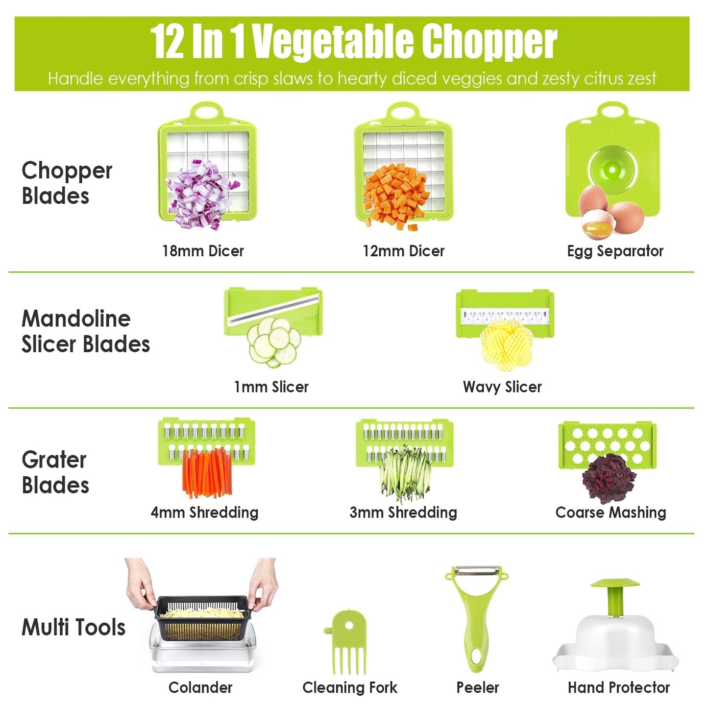 Vegetable Chopper With Container 12 In 1 Kitchen Food Slicer Peeler Egg Separator Veggie Cutter