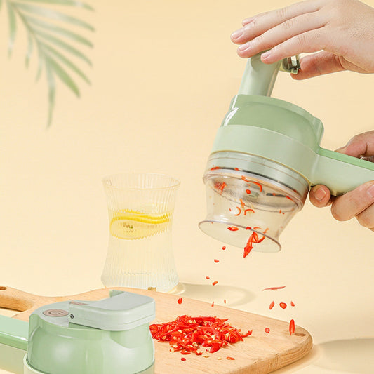 1 Set 4 In 1 Handheld Electric Vegetable Cutter Mini Food Fruit Chopper Grinder Slicer Dicer Garlic Meat Ginger  Masher Rechargeable Food Processor