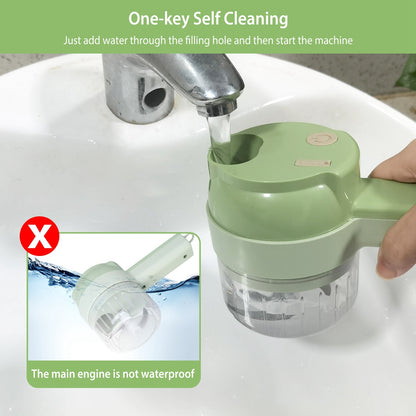 1 Set 4 In 1 Handheld Electric Vegetable Cutter Mini Food Fruit Chopper Grinder Slicer Dicer Garlic Meat Ginger  Masher Rechargeable Food Processor
