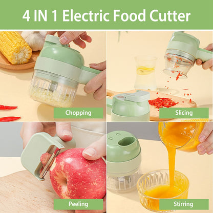 1 Set 4 In 1 Handheld Electric Vegetable Cutter Mini Food Fruit Chopper Grinder Slicer Dicer Garlic Meat Ginger  Masher Rechargeable Food Processor