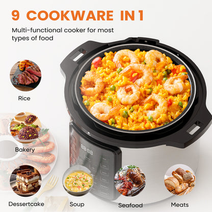 9 In 1 Electric Pressure Cooker, Warmer & Sterilizer, Safe Canner Saute, Slow Cooker, Rice Cooker, Rice Steamer Multi-Functional Smart Pot