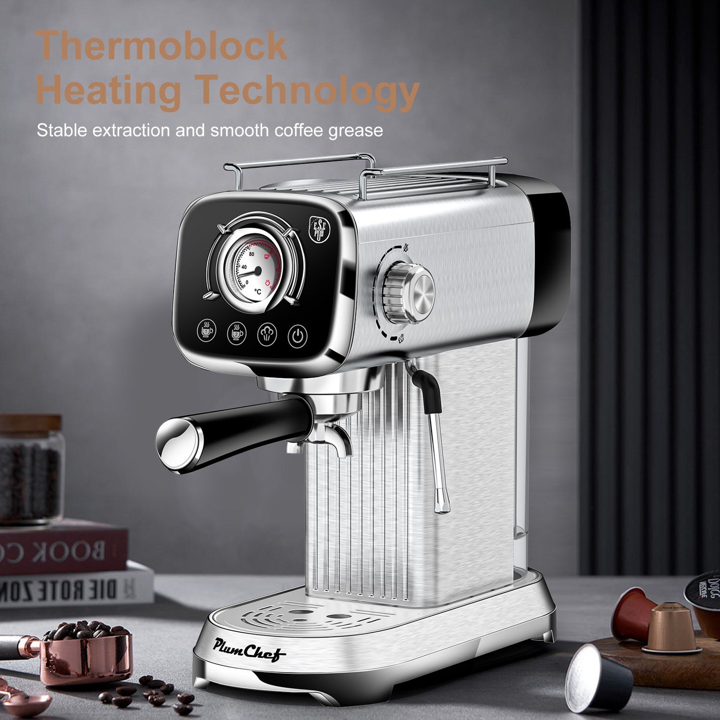 20 Bar Professional Espresso Machine With Milk Frother, Single & Double Shot, ESE Pod Compatible, Visual Display Of Pressure, Removable Water Tank For Cappuccino, Latte, Machiato