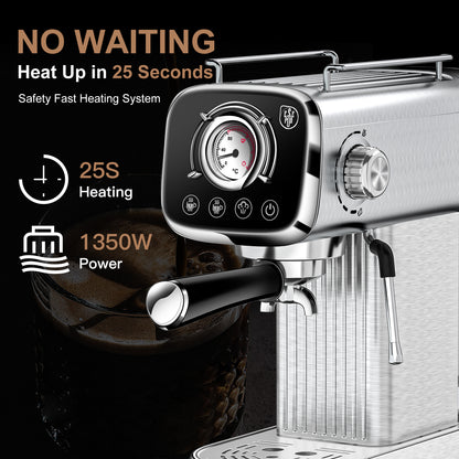 20 Bar Professional Espresso Machine With Milk Frother, Single & Double Shot, ESE Pod Compatible, Visual Display Of Pressure, Removable Water Tank For Cappuccino, Latte, Machiato