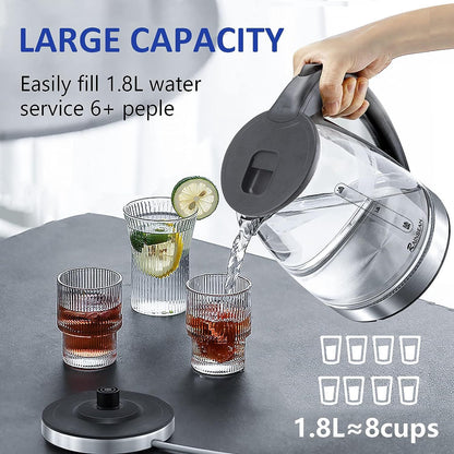 Electric Kettle Water Boiler, Hot Water Boiler With LED Light, Auto Shut-Off Small Electric Kettle, Glass Black