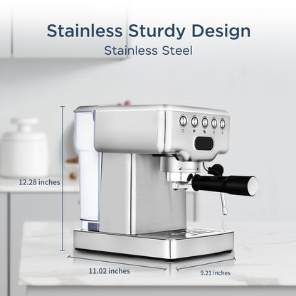 Espresso Machine, 20 Bar Espresso Machine With Milk Frother For Latte, Cappuccino, Macchiato, For Home Espresso Maker, 1.8L Water Tank, Stainless Steel
