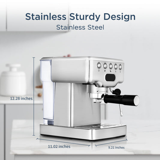 Espresso Machine, 20 Bar Espresso Machine With Milk Frother For Latte, Cappuccino, Macchiato, For Home Espresso Maker, 1.8L Water Tank, Stainless Steel