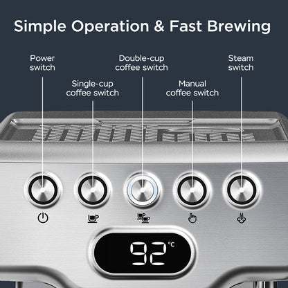 Espresso Machine, 20 Bar Espresso Machine With Milk Frother For Latte, Cappuccino, Macchiato, For Home Espresso Maker, 1.8L Water Tank, Stainless Steel