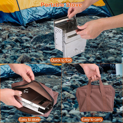 Portable Backpacking Wood Burning Stove For Camping Hiking BBQ Outdoor Cooker Folding Travel Charcoal Stove With Handle Central Boiler Price