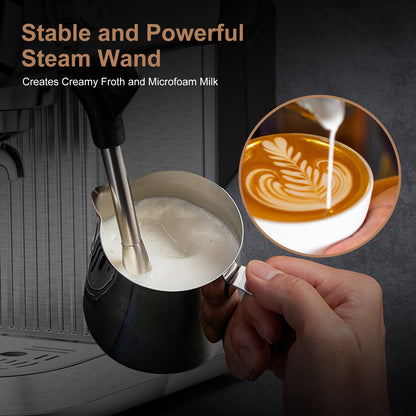 20 Bar Professional Espresso Machine With Milk Frother, Single & Double Shot, ESE Pod Compatible, Visual Display Of Pressure, Removable Water Tank For Cappuccino, Latte, Machiato