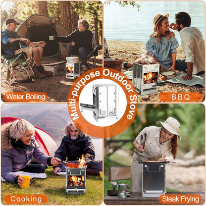 Portable Backpacking Wood Burning Stove For Camping Hiking BBQ Outdoor Cooker Folding Travel Charcoal Stove With Handle Central Boiler Price