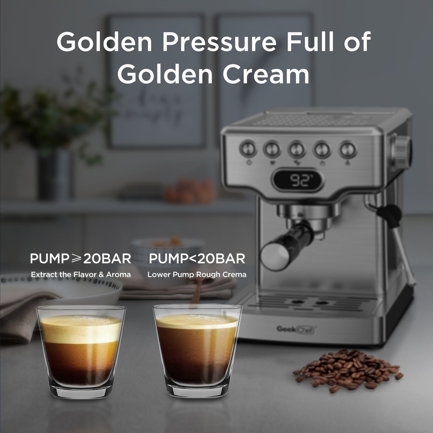 Espresso Machine, 20 Bar Espresso Machine With Milk Frother For Latte, Cappuccino, Macchiato, For Home Espresso Maker, 1.8L Water Tank, Stainless Steel