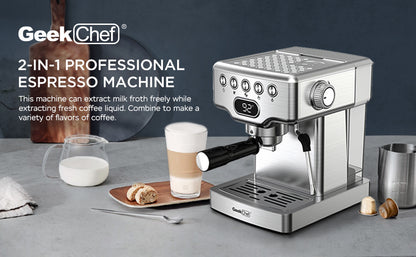 Espresso Machine, 20 Bar Espresso Machine With Milk Frother For Latte, Cappuccino, Macchiato, For Home Espresso Maker, 1.8L Water Tank, Stainless Steel