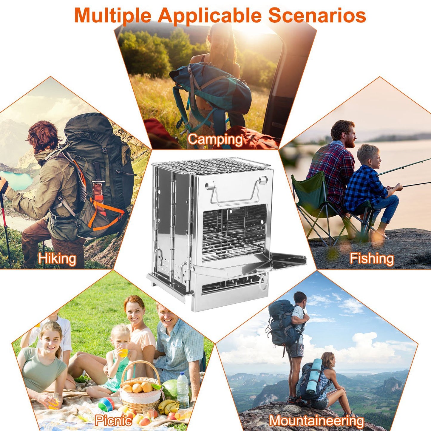 Portable Backpacking Wood Burning Stove For Camping Hiking BBQ Outdoor Cooker Folding Travel Charcoal Stove With Handle Central Boiler Price