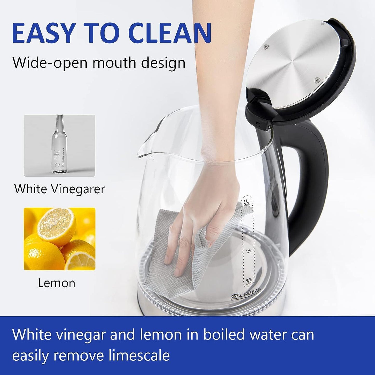 Electric Kettle Water Boiler, Hot Water Boiler With LED Light, Auto Shut-Off Small Electric Kettle, Glass Black
