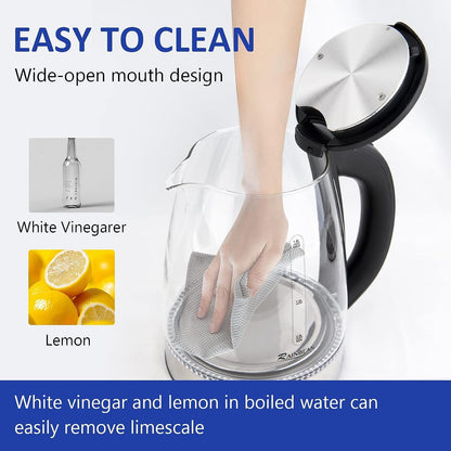 Electric Kettle Water Boiler, Hot Water Boiler With LED Light, Auto Shut-Off Small Electric Kettle, Glass Black