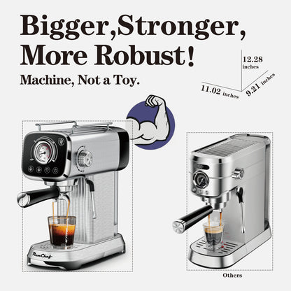 20 Bar Professional Espresso Machine With Milk Frother, Single & Double Shot, ESE Pod Compatible, Visual Display Of Pressure, Removable Water Tank For Cappuccino, Latte, Machiato